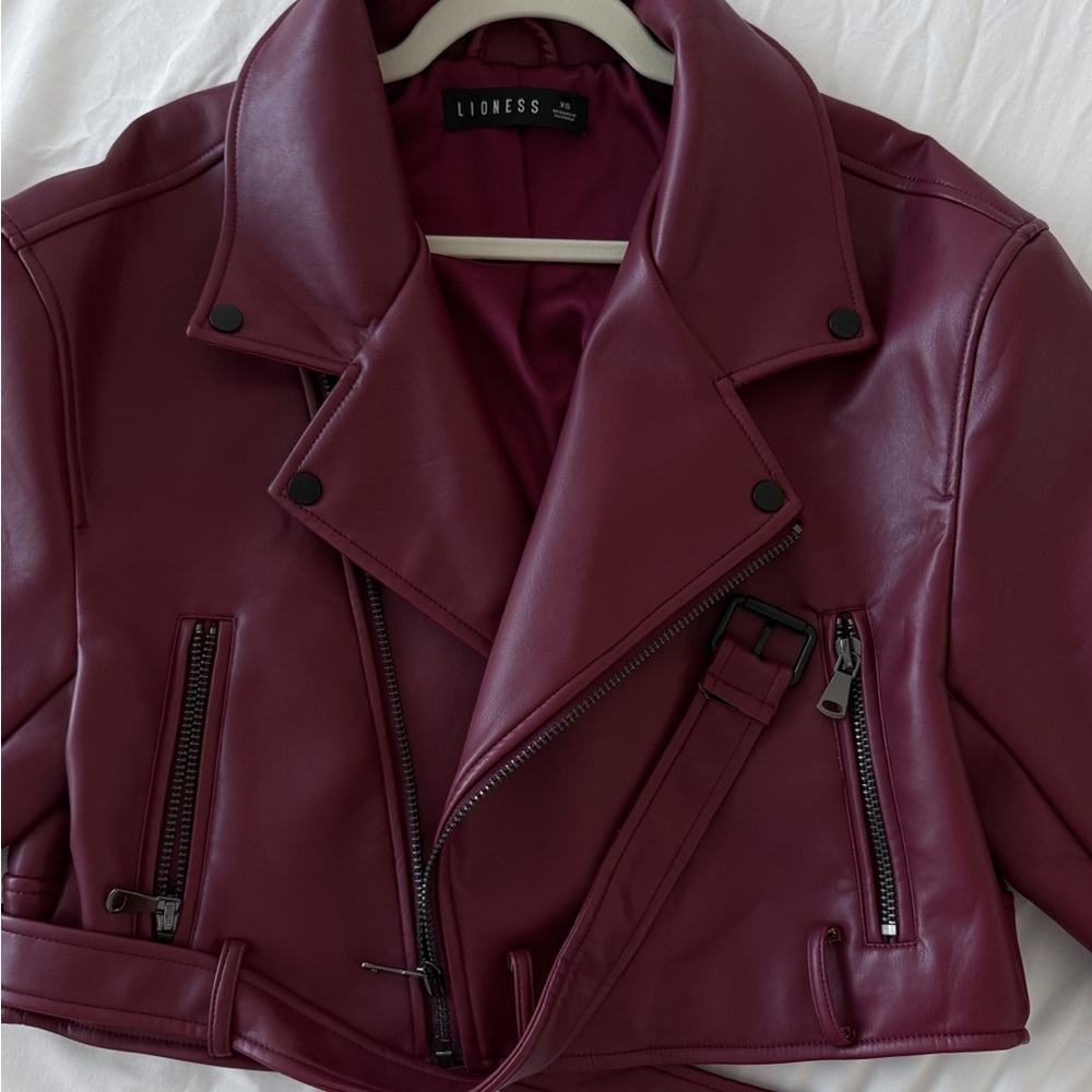Lioness Burgundy Faux Leather Moto Jacket